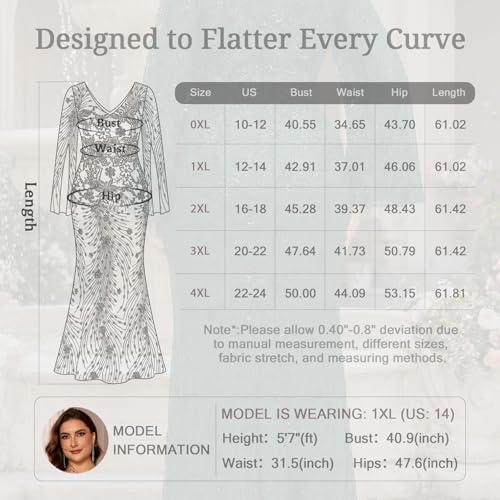Image of Plus Size Formal Dresses for Women with Embroidery Sequin and Cape Sleeve, V-Neck Maxi Dress for Wedding and Party