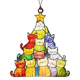 Cat Lover Gifts for Women, Colorful Cat Ornament for Christmas Tree, Cute Cat Ornaments, Black Cat Ornament, Orange Cat Ornament, Cat Tree Christmas Decor, Funny Christmas Cat Ornaments