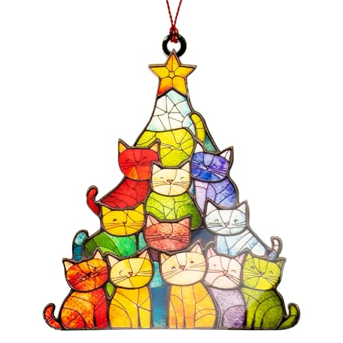 Cat Lover Gifts for Women, Colorful Cat Ornament for Christmas Tree, Cute Cat Ornaments, Black Cat Ornament, Orange Cat Ornament, Cat Tree Christmas Decor, Funny Christmas Cat Ornaments