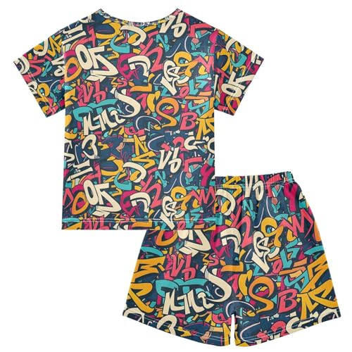 ALAZA Letter Color Pajamas Set Short Sleeve Cotton Sleepwear Summer Pjs 2 Piece 5-14Y2