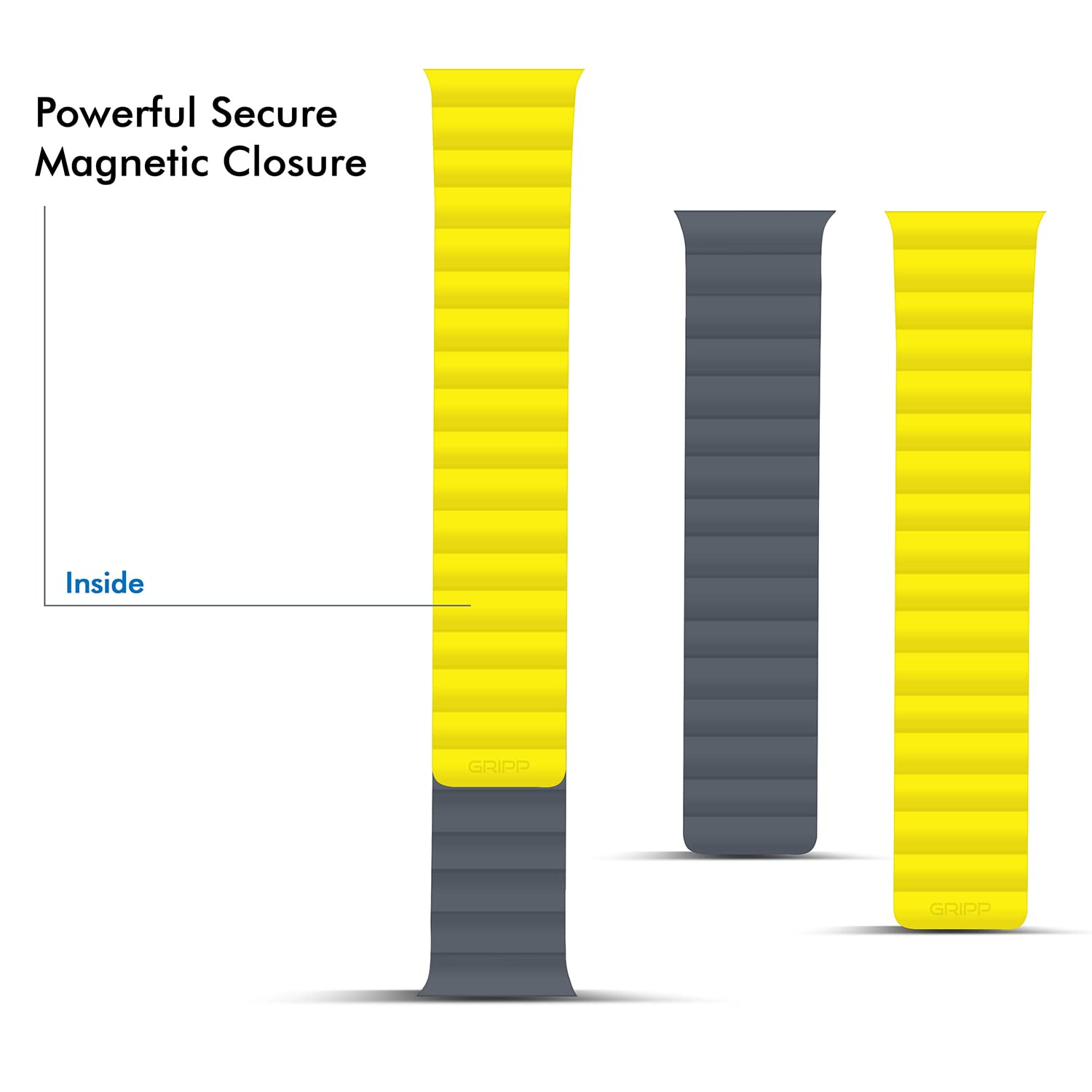 GRIPP Reverser Premium Silicone Magnetic Watch Strap for 40mm/41mm/42mm, Watch Series 11/10/9/8/7/6/5/4/3/2/1, SE 3/2/1, Slim, Lightweight, Adjustable (Watch Not Included) - Grey/Yellow 3