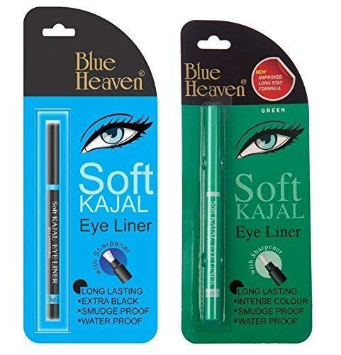 Blue Heaven Combo Soft Kajal Pencil (Black & Green), Matte Finish (Set Of 2), Multicolour