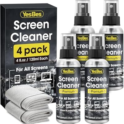 Screen Cleaner Spray 16oz (4oz x 4 Pack) - TV & Computer Screen Cleaner with 2 Microfiber Cloths for Multiple Devices