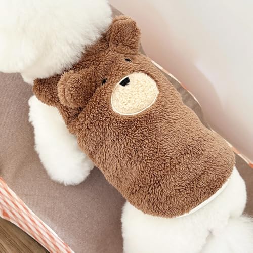 Fnaobai Dog Sweater for Small Medium Dogs Cats Winter Cozy Fleece Jumper Puppy Bear Plush Coat Cold Weather Warm Clothes (Khaki, L) - Image 2