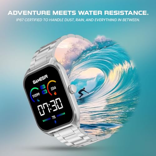 Image of GameSir H9 Smartwatch - Big Display | Bluetooth Calling | Heart Rate & SpO2 Monitor | 100+ Sports Modes | Long Battery | IP68 Waterproof | TFT Display | Design for Men & Women (Metal Silver)