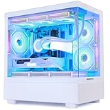 HOENGAGER パノラマケース ゲーミングデスクトップパソコン デスクトップ - AMD Ryzen 7 5700X 3.4 GHz 8コア - 32GB DDR4 RAM - 1TB PCI-E SSD - RTX 5060 8G 360 液冷式 - 調節可能 RGB - WiFi & Bluetooth - Win 11 Pro 64bit - ホワイト