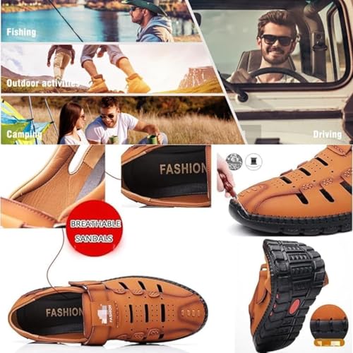 Stylish Leather Hollow Sandals, Men Summer Comfortable Breathable Adjustable Closed Toe Sandal, Anti-Slip Beach Sandals3