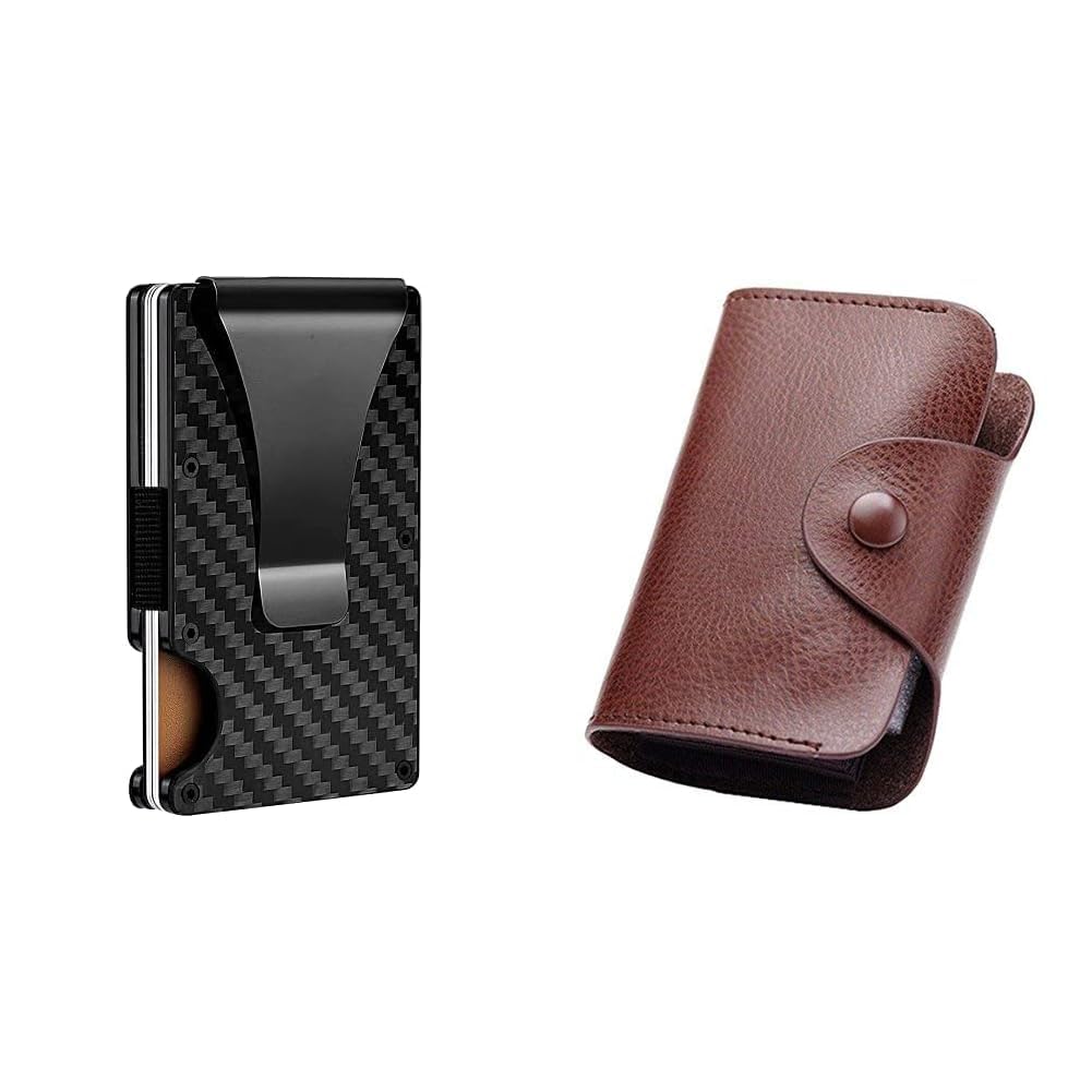 Carbon Fiber Wallet for Men & Women, Metal Money Clip with RFID Blocking Protection, + Brown Leatherite Card Holder-image-49