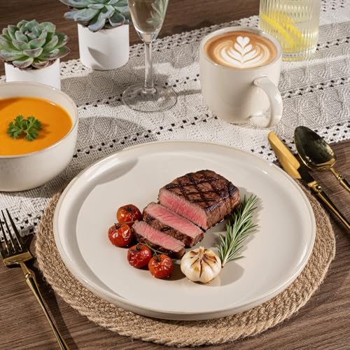 Image of GBHOME Dinnerware Sets for 4, 12 Pieces Stoneware Plates and Bowls Sets, Scratch Resistant Dishes, Dishwasher & Microwave Safe, Reactive Glaze-Vanilla color