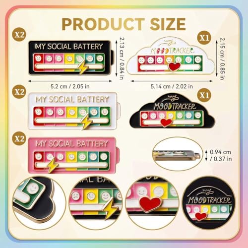 Image of 4 PCS Social Battery Pin Badge,Brooch for Women, Elegant Enamel Pins, Lightweight Fashion Pin with Secure Closure Brooch for Men Women, Fashion Accessories for Bags and Blazers for Daily,Bag Pins