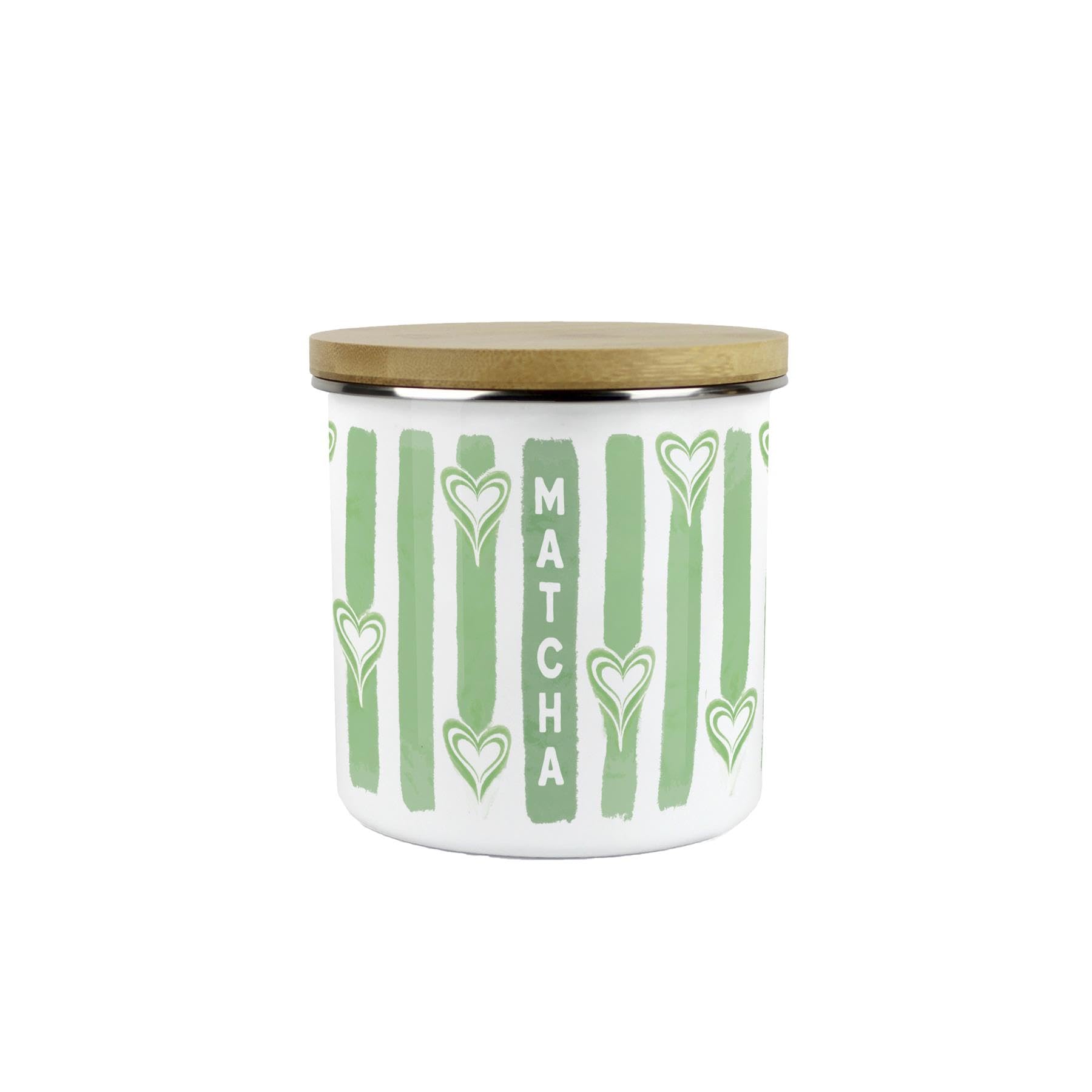 Purely Home Matcha Storage Canister - Striped 600ml Enamel Kitchen Container Gifts