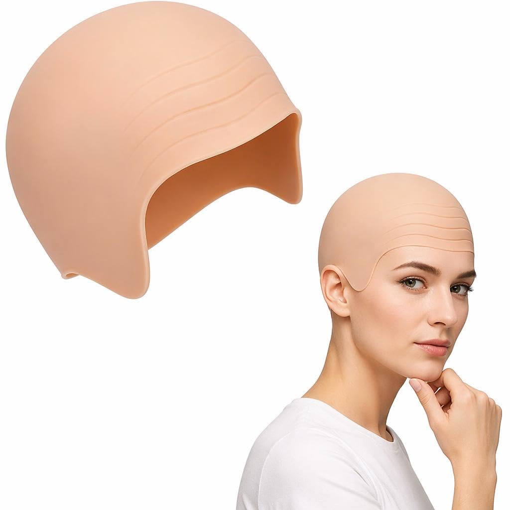 Gryphix Latex Bald Cap, Realistic Skin Color Bald Wig Skull Cap for Adults Kids, Stretchy Rubber Costume Hat Makeup Accessory for Halloween Fancy Dress, Cosplay Party and Stage Performance
