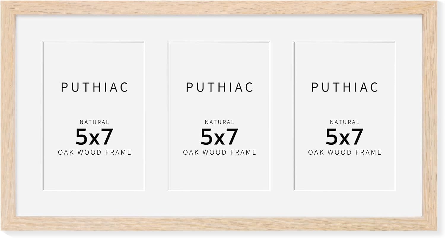 9x18 Oak Wood Picture Frame - 9x18 Photo Frame with Mat Display 3Pcs 5x7 Photos, 5x7 Picture Frame Wood, Natural Solid Wooden Picture Frames for Wall Art Photo and Prints(1 Pack, Beige) Beige-1P 9x18