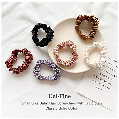 Uni-Fine 6 Pcs Élastique Chouchou en Satin Cheveux pour Femme/Fille, Bandeaux Ties Porte-queue de Cheval, Bandes de Cheveux Doux Bandes Scrunchies Sans Trace, Accessoires de Cheveux