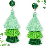 Me&Hz St Patricks Day Earrings for Women Ombre Green Tassel Dangle Earrings Boho Fun Statement Irish Green Drop Earrings St Patricks Day Accessories for Outfit Shirt Holiday Jewelry Gift