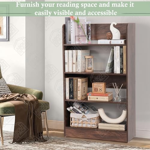 Image of ABOUT SPACE Bookshelf for Home - 4 Tier Books Rack for Study Room Multipurpose Open Shelf for Home, Office, School Engineered Wood Book Organizer Shelf (Walnut - L 62.5 x B 23.5 x H 105 cm)