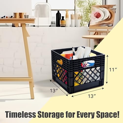 ORGANIZE-IT! Authentic Milk Crate, 4 Pack, Black - Heavy-Duty Storage Crate, Easy-Grip Handles, Versatile Storage Crate Box, 13" L x 13" W x 11" H - Image 3