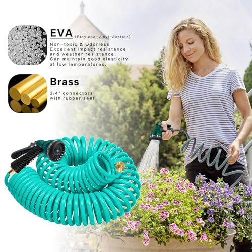 Image of Coil Hose 75FT EVA Coil Garden Hose With 3 /4'' Brass Connector