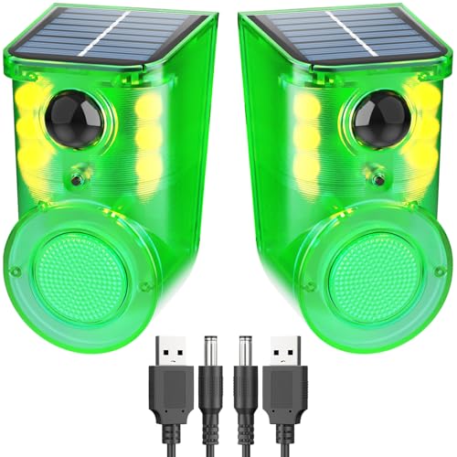 Image of Solar Outdoor Motion Sensor Alarm - Ultrasound & Alarms 130db Motion Detector Loud Noise Maker,Strobe Light,for Home, Villa,Yard,Chicken coop,Farm,Barn.4 Work Modes.Say Goodbye to The Intruders 2Pack