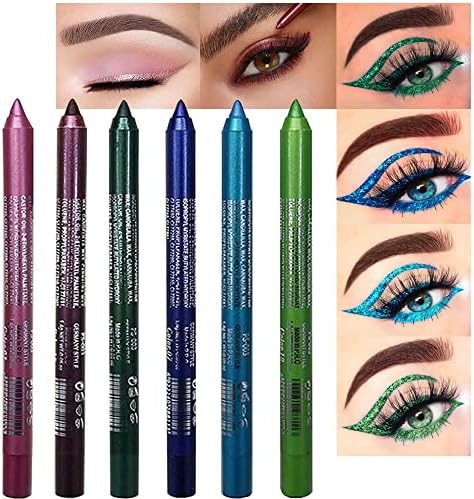 evpct 6Pcs Blue Colored Glitter Eyeliner Pencils Set delineadores de colores para ojos ojos contra el agua Dark Light Blue Green Purple Red Pink Metallic Colorful Liquid Eye Liner Set Women Waterproof