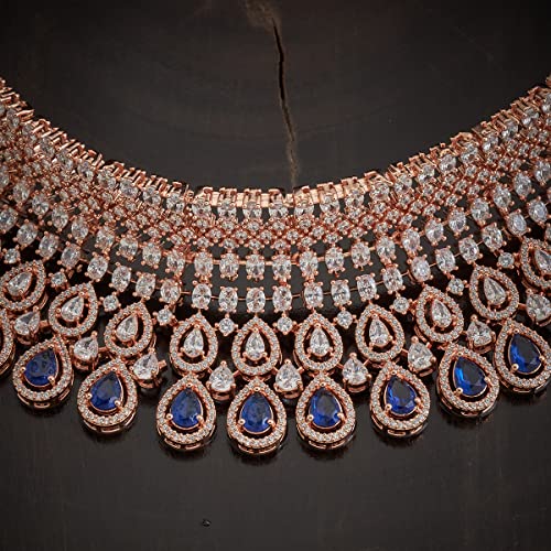 Buy Kushal's Fashion Jewellery RoseGold Plated Royal Blue Necklace Set