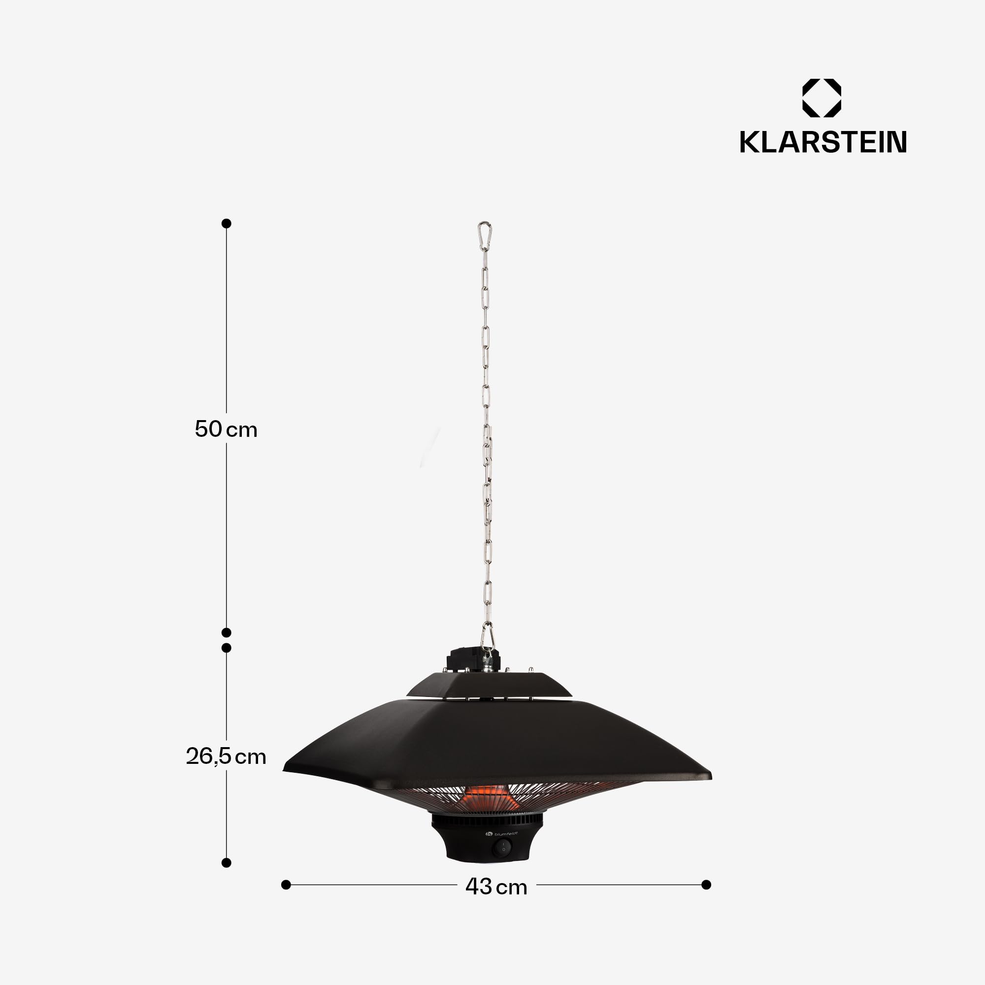 Blumfeldt Chauffage Electrique Suspendu à Infrarouge, Chauffage de Jardin 2000W, Exterieur Terrasse en Fibre de Carbone à 2 Températures, IP24 pour Veranda, d'Appoint Econome