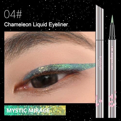 Image of CHARMACY New Chameleon Liquid Eyeliner, Highly Pigmented, Metallic MultiColor Shifting Waterproof, Ultra-Fine Tip, Longwearing, Smudge-proof (A04 Ocean Glint)