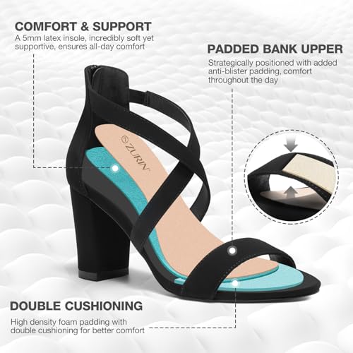 Image of ZURIN Women's Strappy Block Heels Chunky High Heels Sandals Open Toe Ankle Strap Pumps Dress Shoes for Wedding Bridal Evening Party Prom