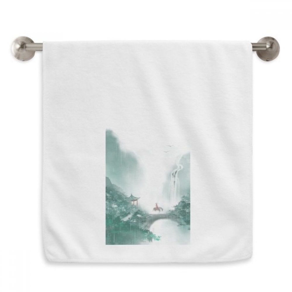 Serviette de toilette aquarelle montagne 33x74 cm en coton doux chinois