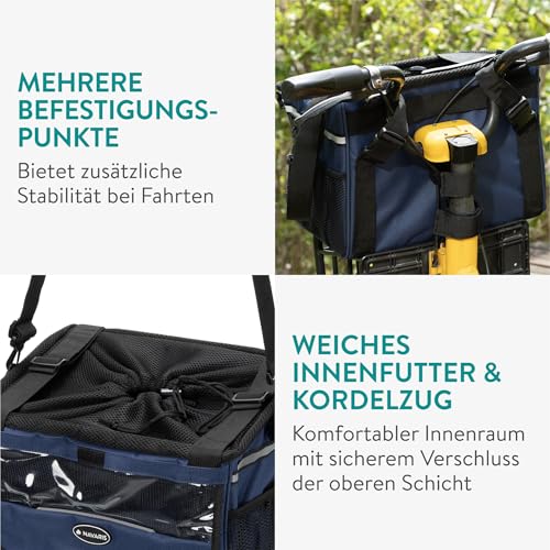 Navaris Hundekorb Fahrrad vorne - Hundefahrradkorb vorn - Fahrradkorb Hund - Für Hunde bis zu 10 kg - Praktische Zusatztaschen - Fahrradkorb Lenker mit Trageriemen - Blau