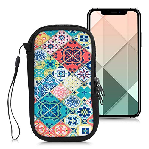 kwmobile Funda Universal para móvil de M - 5,5' - Estuche de Neopreno con Cierre - Carcasa con diseño de Azulejos