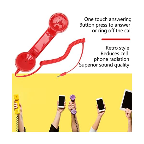 Retro Phone Handset, Multifunction Radiation Proof Handheld Cell Phone Receiver, Handheld Receiver with Volume Controlfor Mobile Phones, Computers (Red) - Image 3