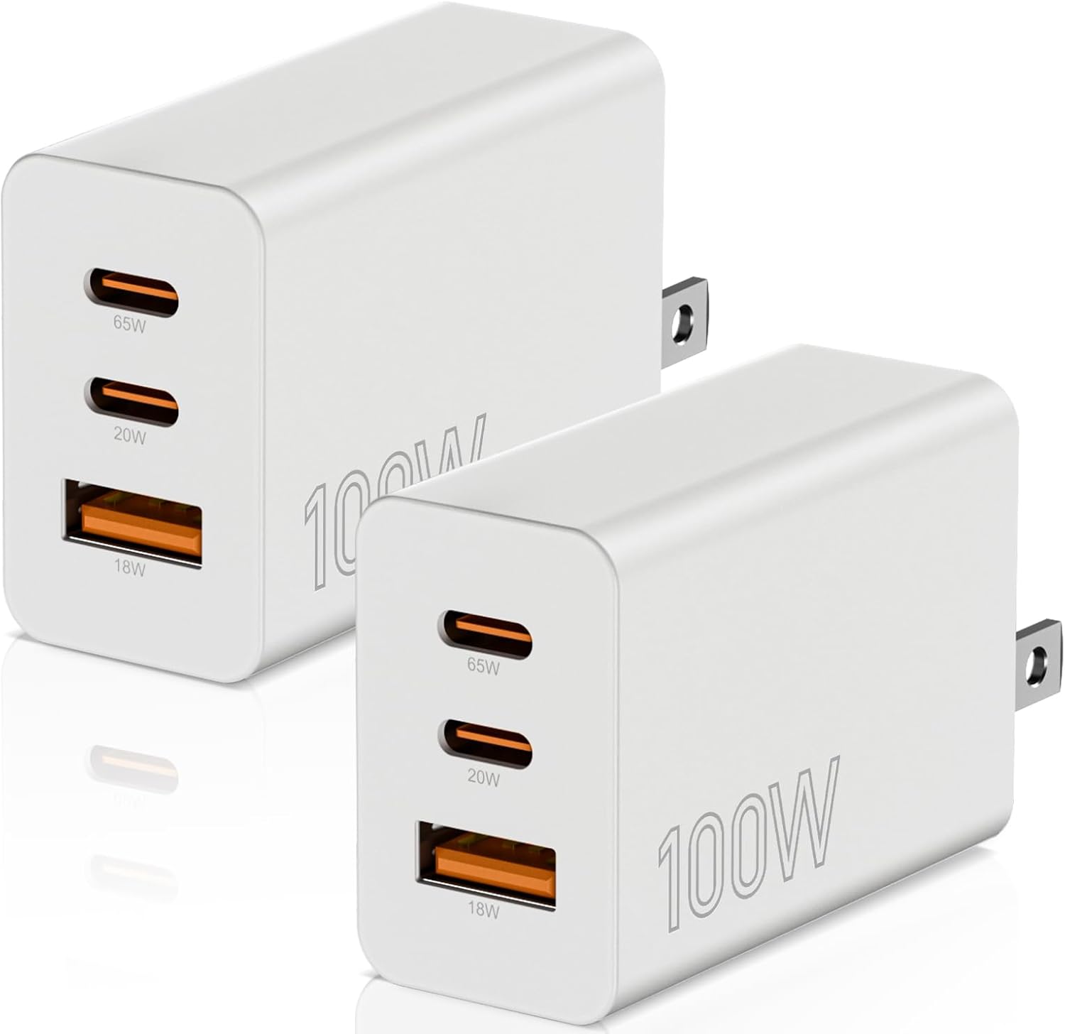 100w USB C Charger Block, 2Pack 3 Port PD&AC Super Fast Type C Charging Adapter Wall Charger Plug Cube for MacBook Pro/Air,iPad Pro,iPhone 17/16/15,Galaxy S25,and More