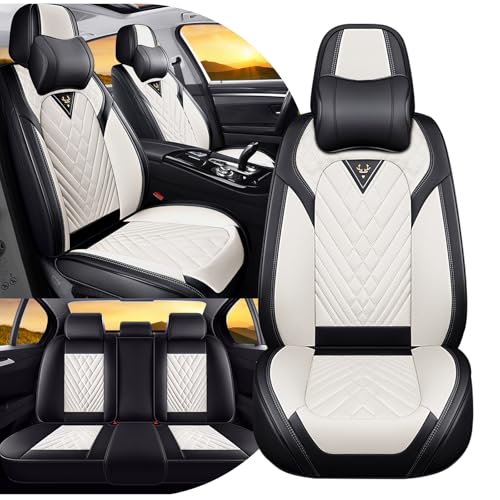 Image of Fit for Toyota RAV4 Seat Covers Full Set 2008-2026 | Nappa Leather Seat Covers for RAV4 Full Set, Airbag Compatible, Full Coverage Seat Protectors, Easy Install(Black /White)