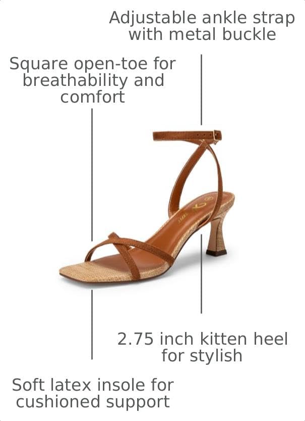  Kitten Heels for Women Square Open Toe Strappy High Heels for Prom thumbnail