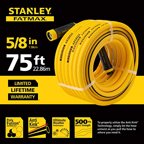 Stanley Garden Bds6651 Fatmax Professional Grade Water Hose, 75' X 5/8", 75Ft, Yellow, 500 Psi #TOP1