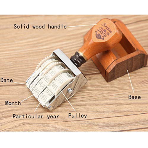 Sun Kea Roller Date Stamp Retro Heavy Duty Seals With Wooden Handle & Base(Random Color) #TOP2