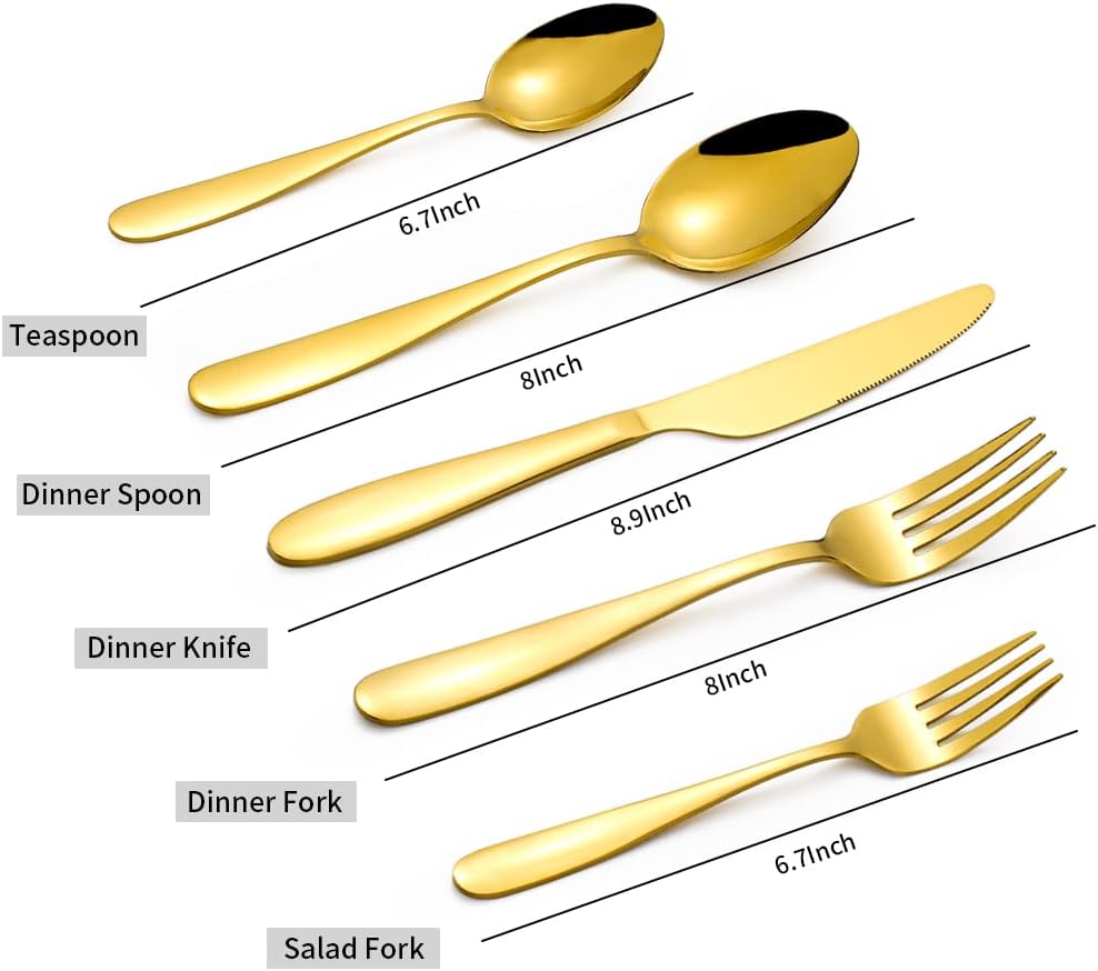 60-Piece Gold Silverware Set, CXJY Stainless Steel Flatware Set for 12, Kitchen Utensils cutlery with Titanium Golden Plated Include Spoons Forks Knives, Mirror Polished Dishwasher Safe