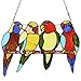 Bieye W10001 Tropical Birds Tiffany Style Stained Glass Window Panel with Hanging Chain, 14.5-inch Wide (4 Birds)