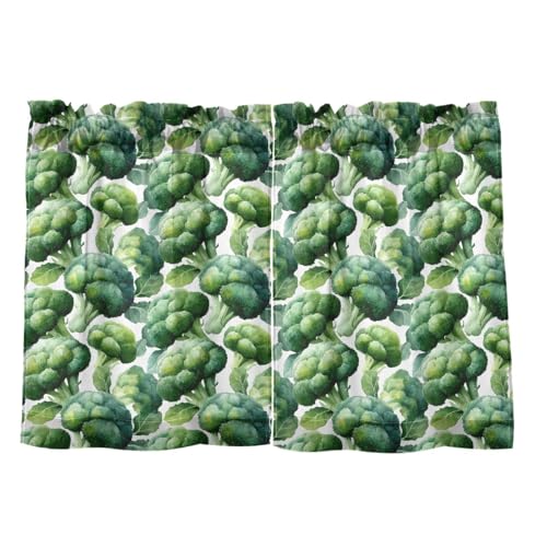 WOIWB Broccoli Print Tier Kitchen Curtains Drapes for Living Room