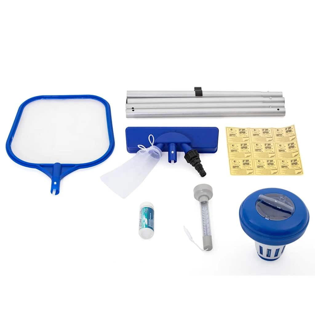 Kit Entretien Piscine Hors Sol Bestway Flowclear, aspirateur avec Manche Aluminium 4 Sections, Skimmer, diffuseur Chlore, thermomètre, bandelettes testeur