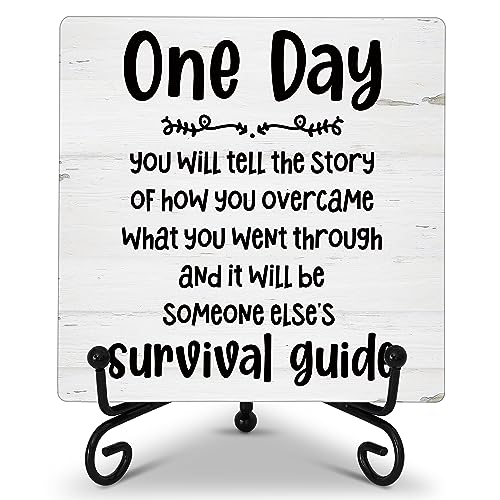Inspirational Gifts for Women Men Friends, Positive Quote Wooden Plaque with Stand, One Day You will Tell the Story Encouragement Gifts for Home Office Desk Decor - B64