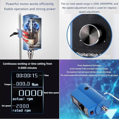Digitaler Mixer mit hoher Schere, 500 W Leistung, Drehzahlbereich 2000–28000 U/min für Labor-Emulgierung und Homogenisierung