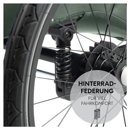 hauck Dryk Duo Plus, Dark Green - 2in1 Fahrradanhänger & Buggy mit Federung für 2 Kinder ab 6 Monaten bis 22 kg/120 cm/4 Jahren, Faltbar, XL Stauraum, für Fahrrad, E-Bike & Pedelec