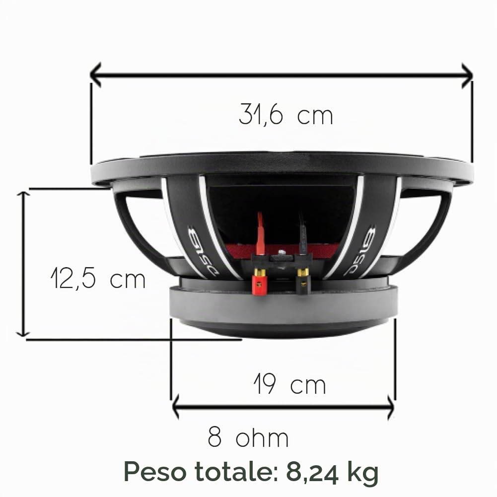 1 PRO-FU12.8 woofer midrange da 30 cm 300 mm 12", 600 watt rms e 1200 watt max, impedenza 8 ohm, sensibilità 97,7 db, per casa o in cassa, 1 pezzo
