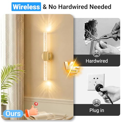 Image of Peel and Stick Gold Rechargeable Magnetic Wireless Wall Sconces Set of 2
