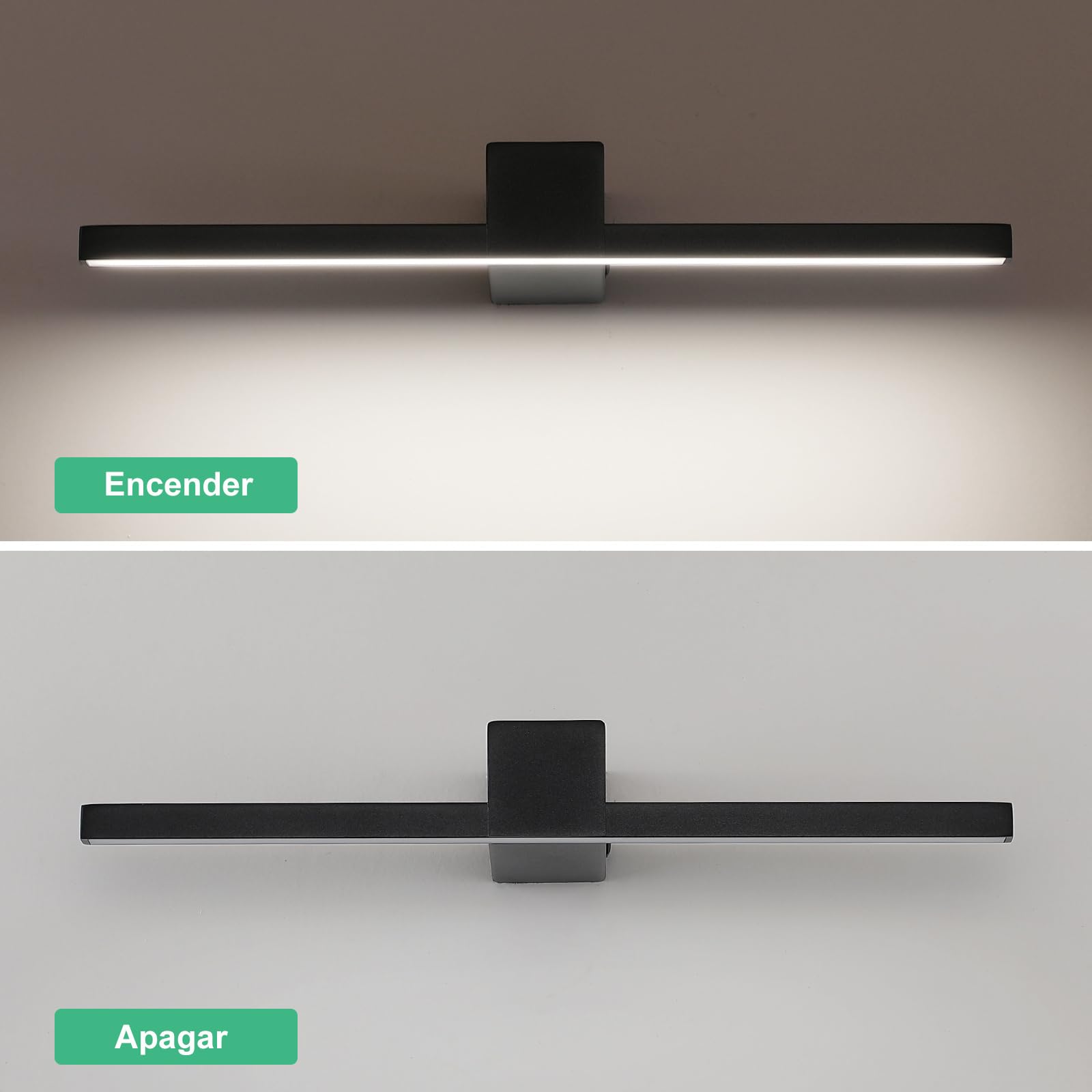 Lámpara de Espejo Baño LED 40CM 12W 960LM, Blanco Neutro 4000K Aplique Espejo Baño Moderno para Maquillaje IP20 (Negro)