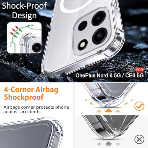 Image of TheGiftKart Shockproof Ultra-Hybrid Back Cover Case for OnePlus Nord 6 5G / CE 6 5G Compatible with MagSafe | 360 Degree Protection | Crystal Clear Hard Back Cover Case (Transparent Bumper)