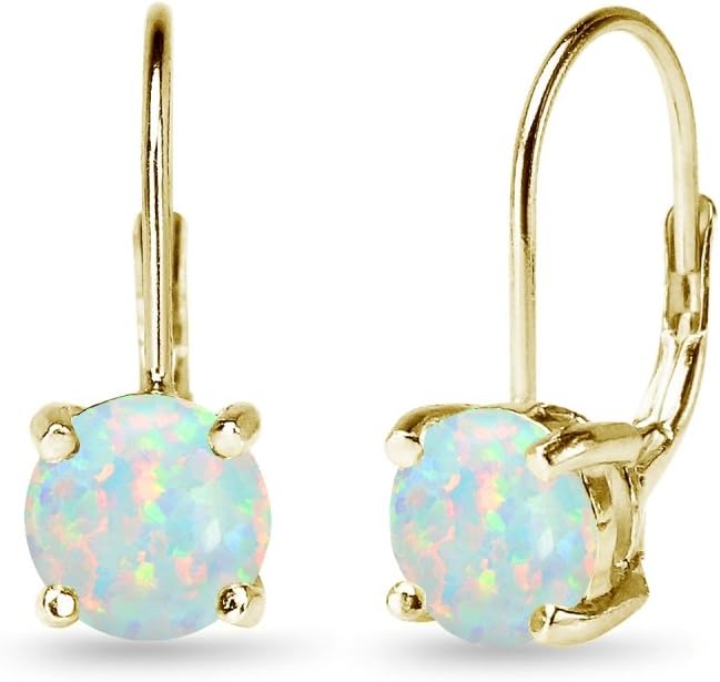 Sterling Silver Genuine or Synthetic Gemstone 7mm Round Dainty Leverback Drop Earrings for Women