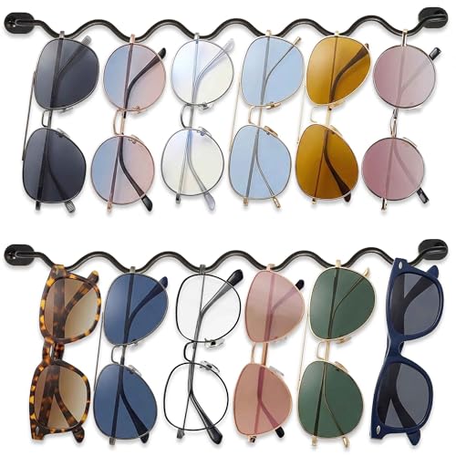 Sunglass Organizer Glasses Holder: 12 Inch Minimalist Metal Sunglass Organizer Storage with Anti Scratch Design Perfect for Living Room/Bedroom For Glasses Collectors & Fashion Aficionados - 2Pack